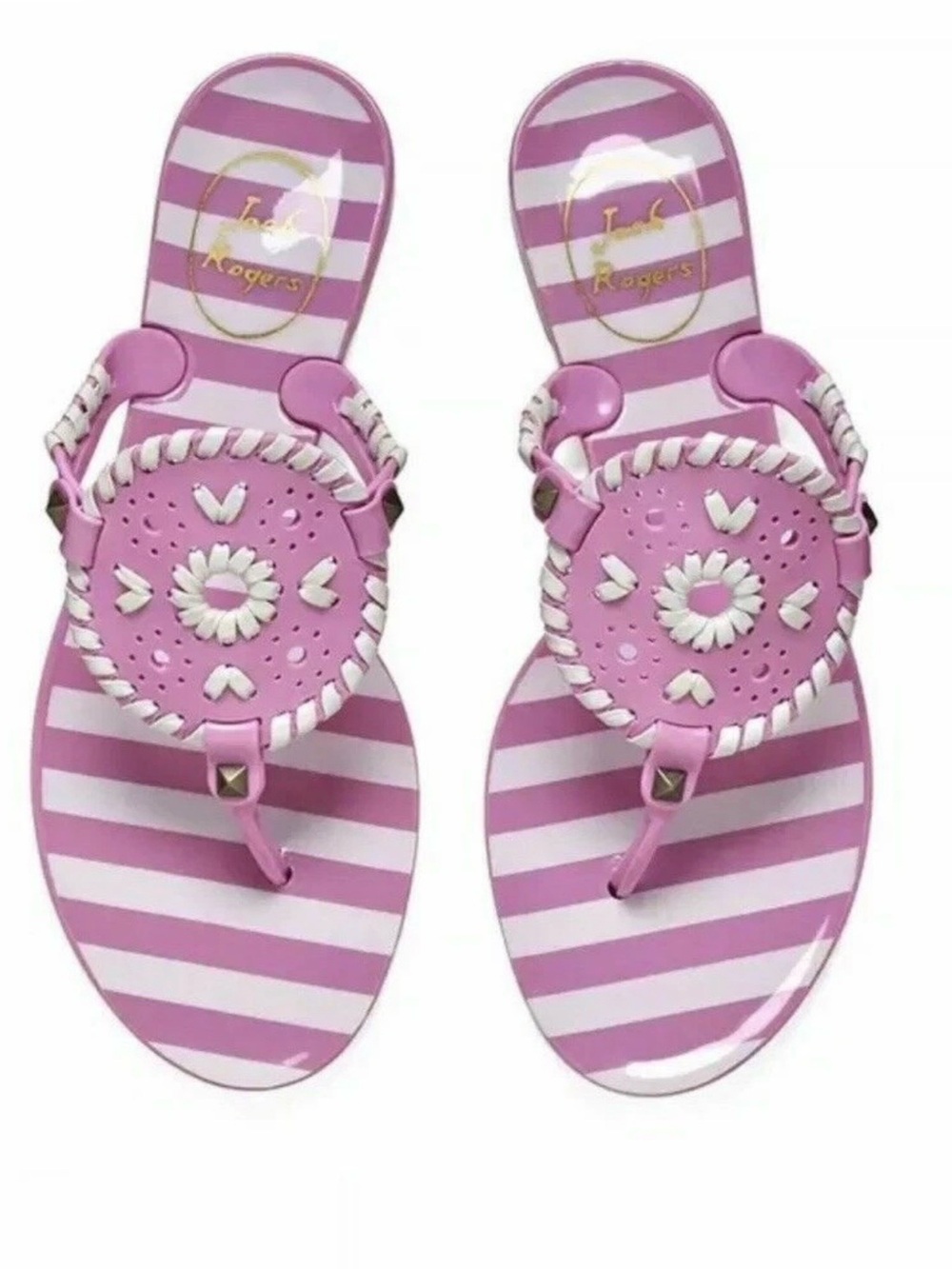 Jack Rogers Pink and White Striped Medallion Sandals